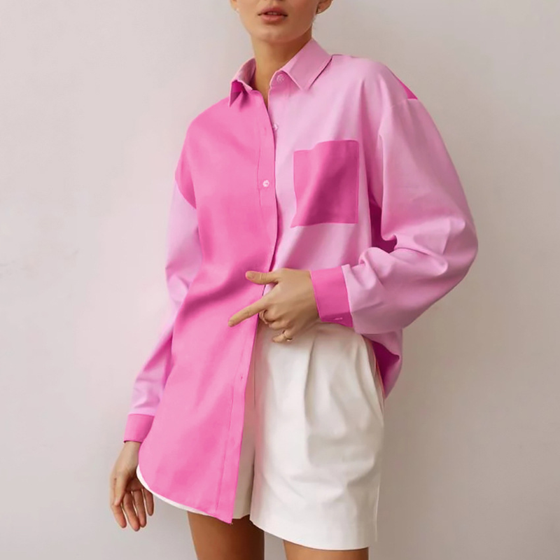Women's sense of design and contrast leisure temperament in cotton and linen shirts and jackets_voghion.com