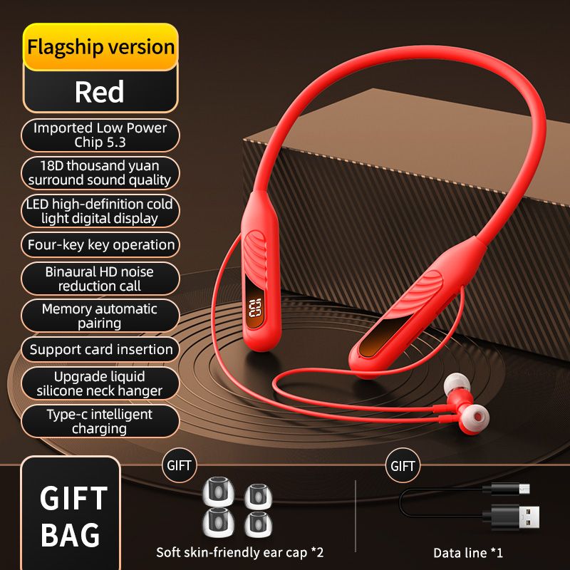 BT-8 Wireless Bluetooth Earphones Sports Headphones Card Insertion Digital Display Noise Cancelling Headset HiFi Music Earbuds_voghion.com