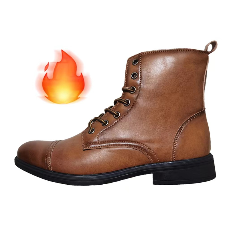 Men's Retro High-Top Lace-Up Winter Boots - Genuine Leather & PU Lined - Warm & Comfortable - Casual & Workwear Style - Available In Black & Brown​_voghion.com