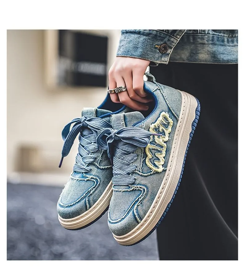 Pavasara un vasaras jauni vīriešu džinsa elpojoši biezas zoles Instagram modes ikdienas audekla apavi_voghion.com