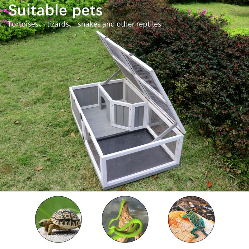 Tortoise Habitat Wooden Tortoise House Tray Indoor Turtle Enclosure for Small Animals Outdoor Wooden Reptile Cage_voghion.com