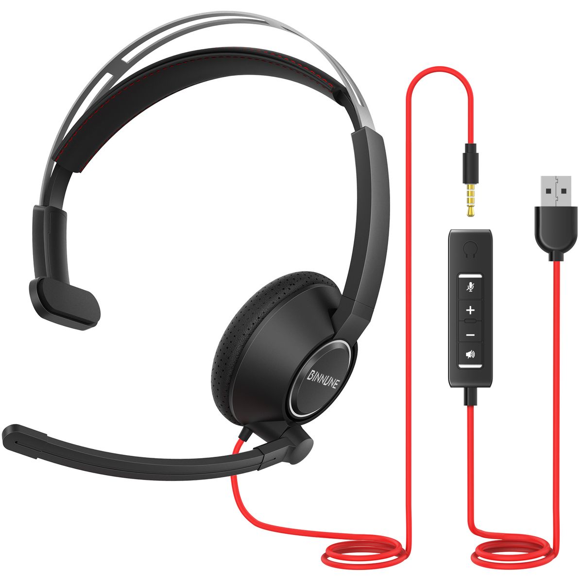 BH02 Single-Ear Lightweight Headset For Call Centers, Gaming & Driving – Versatile USB/3.5mm Wired Headphone With Noise-Canceling Mic_voghion.com