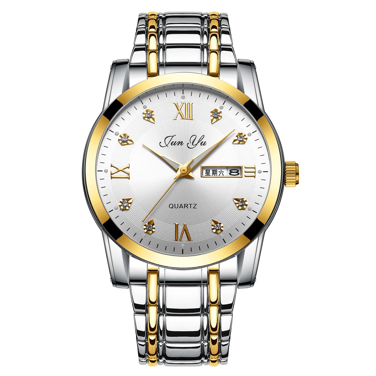 W pełni automatyczny, niemechaniczny, męski, podwójny kalendarz, wodoodporny, świecący, biznesowy, ze stalową bransoletą, kwarcowy zegarek dla_voghion.com