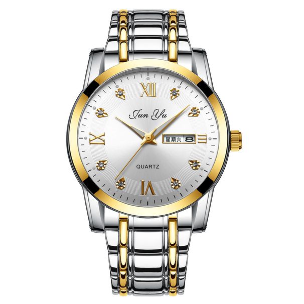 W pełni automatyczny, niemechaniczny, męski, podwójny kalendarz, wodoodporny, świecący, biznesowy, ze stalową bransoletą, kwarcowy zegarek dla_voghion.com