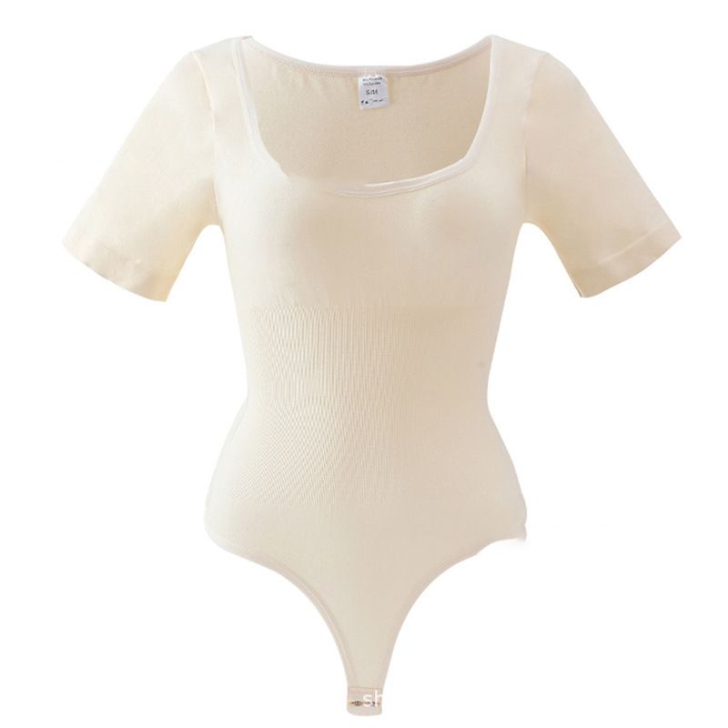 One-piece shapewear women's waistband open waist seamless short-sleeved thong shapewear underwear_voghion.com