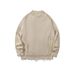 Men's Distressed Knit Sweater - Trendy Loose Fit Crewneck Pullover With Unique Jacquard Design, Autumn Casual Style (Available In Beige, Sizes S-XL)_voghion.com