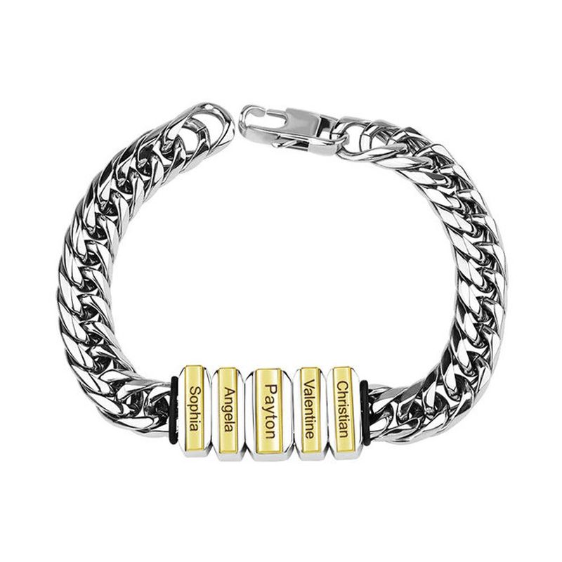 Men's Cuban Chain Stainless Steel Engraved Color Combination Father's Day Boyfriend Gift Bracelet_voghion.com