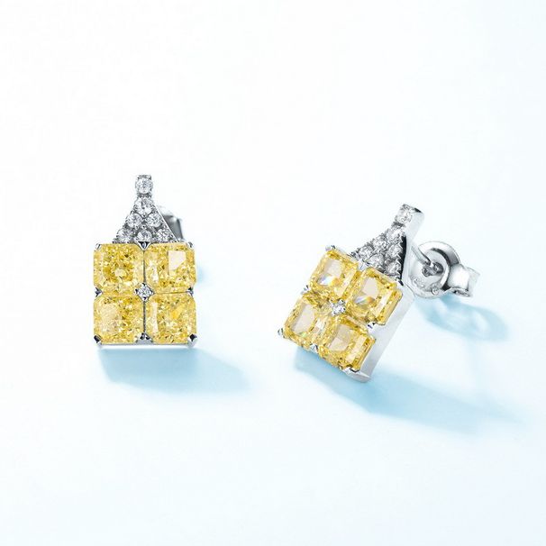 Büyük sarı elmas renkli değerli taş küpeler S925 gümüş kakmalı buz çiçeği kesim yüksek karbonlu elmas küpeler hafif lüks_voghion.com