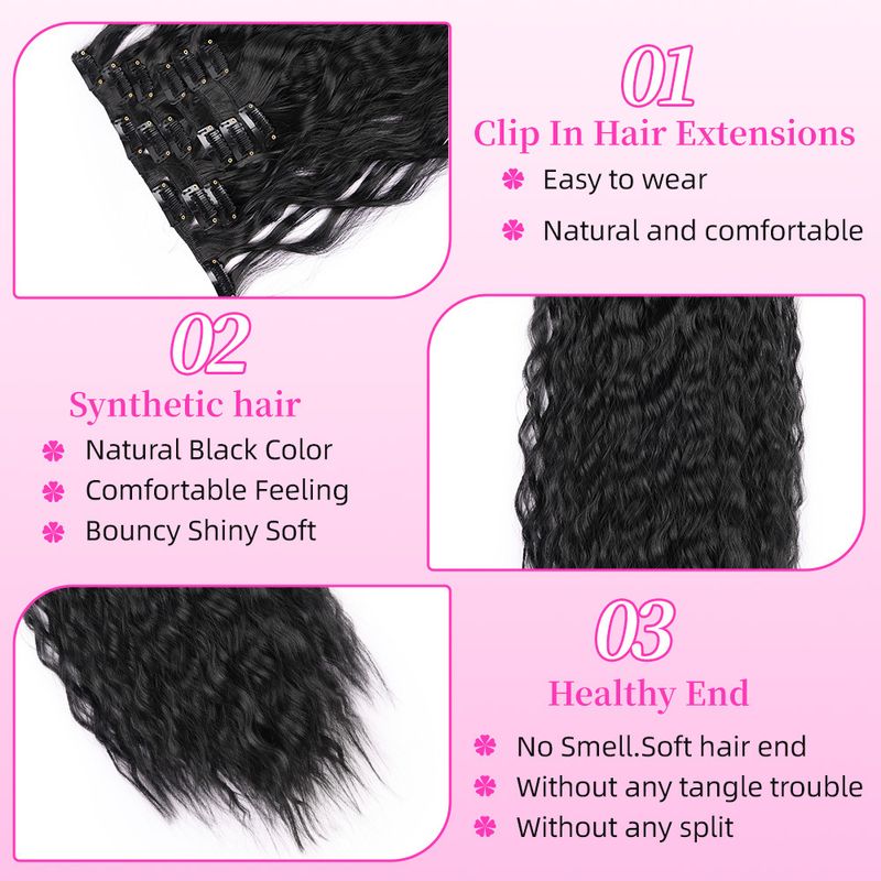 wool curl clip hair wig corn perm 6 piece set chemical fiber wig piece female water ripple hair extension piece_voghion.com
