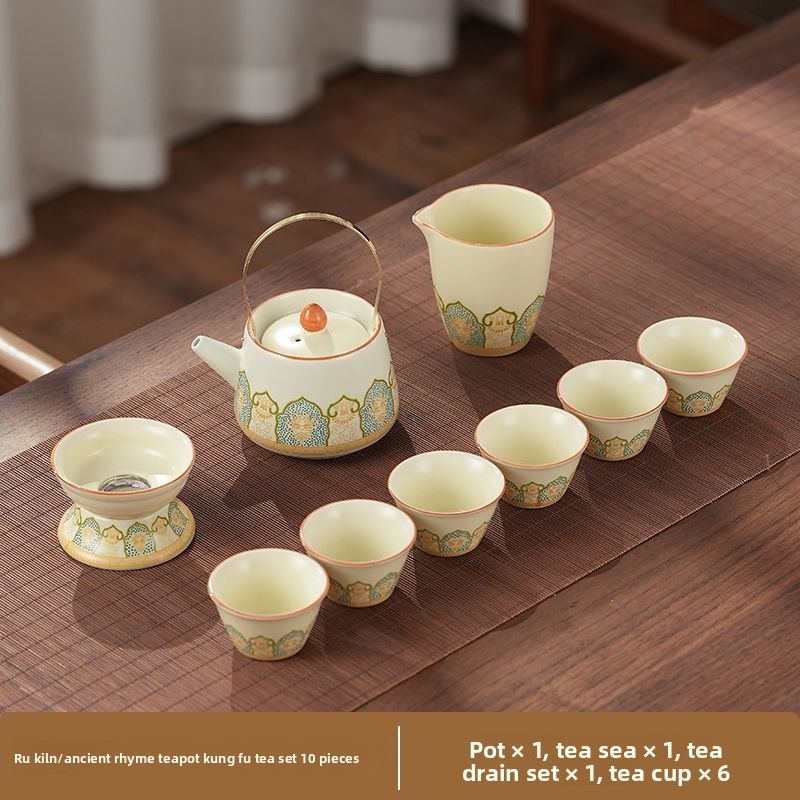 Kung Fu Ru Kiln Ceramic Teapot Gaiwan Complete Set With Tea Tray For Home Use Exquisite Porcelain_voghion.com