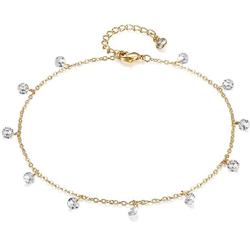 Elegante cavigliera con perline per donna - Gioiello alla moda con catena e frange di strass, stili oro e argento, perfetto per l'uso quotidiano e come regalo_voghion.com