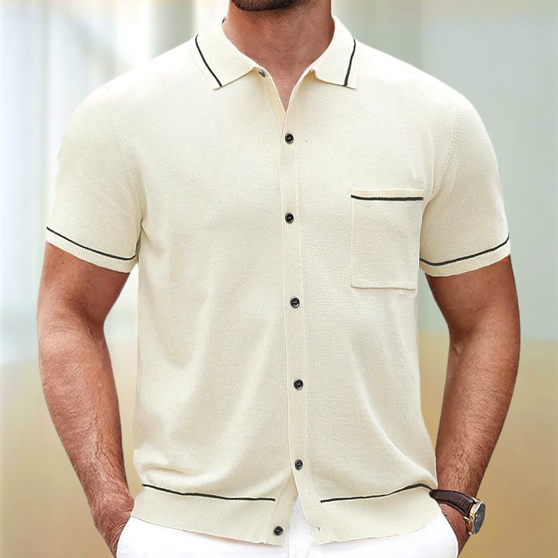 Polo d'été en tricot pour homme – Tissu anti-boulochage et rafraîchissant, coupe slim à manches courtes, style business décontracté (beige, bleu marine, kaki) – Tailles M à 3XL_voghion.com
