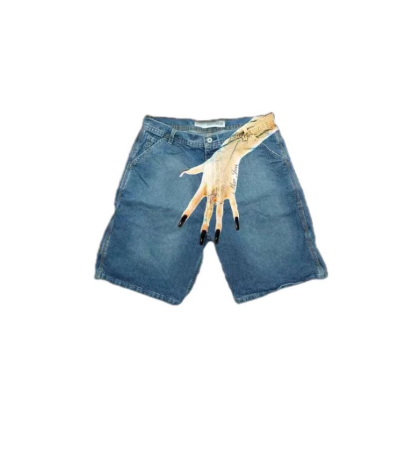 Pantaloncini in denim con stampa hip hop per uomo e donna - Pantaloncini casual da coppia, alla moda di strada_voghion.com