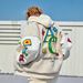 Men's Clothing Women's Embroidered Baseball Jacket - Rainbow Floral Design, Casual Loose Fit, Stand Collar, Long Sleeve, Unisex Autumn Outerwear_voghion.com