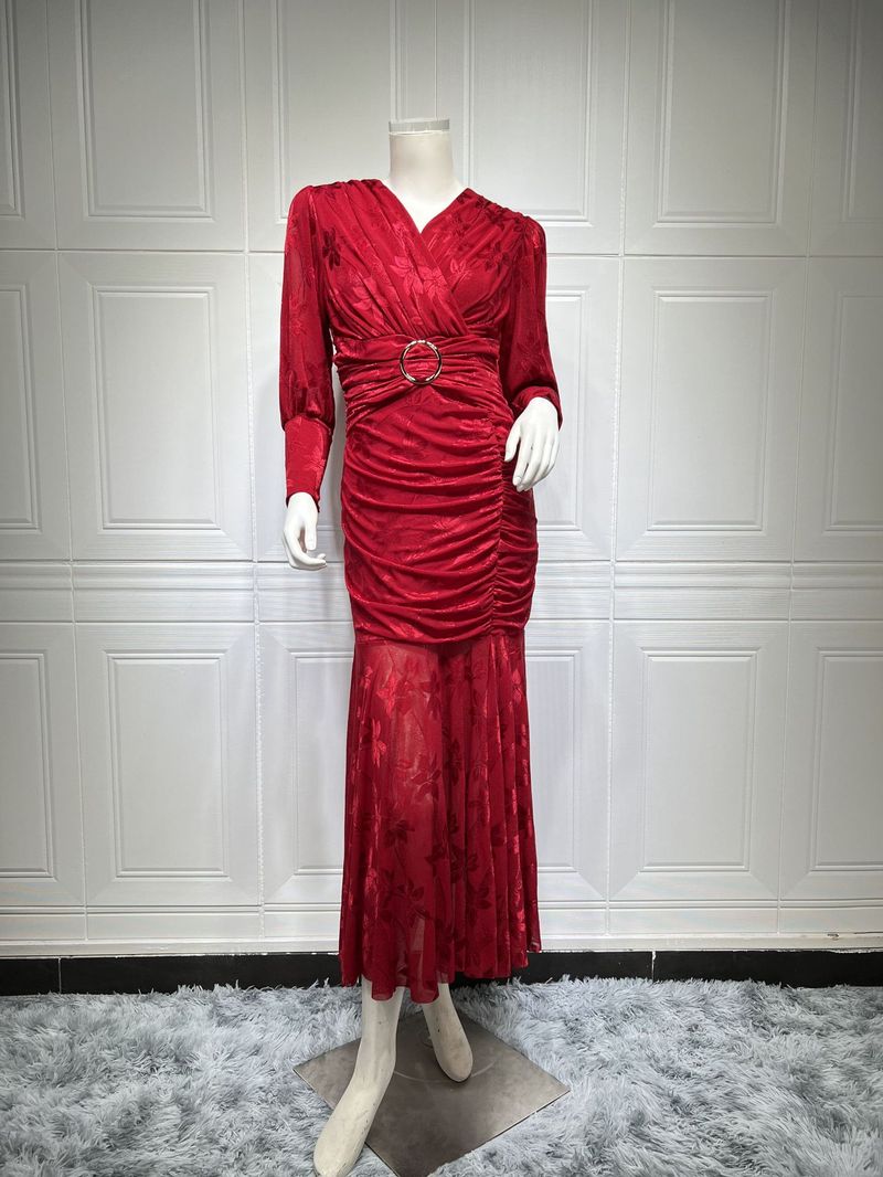 Fashionable Muslim Women's Clothing Street Fashion V-neck High Elastic Hip Skirt_voghion.com