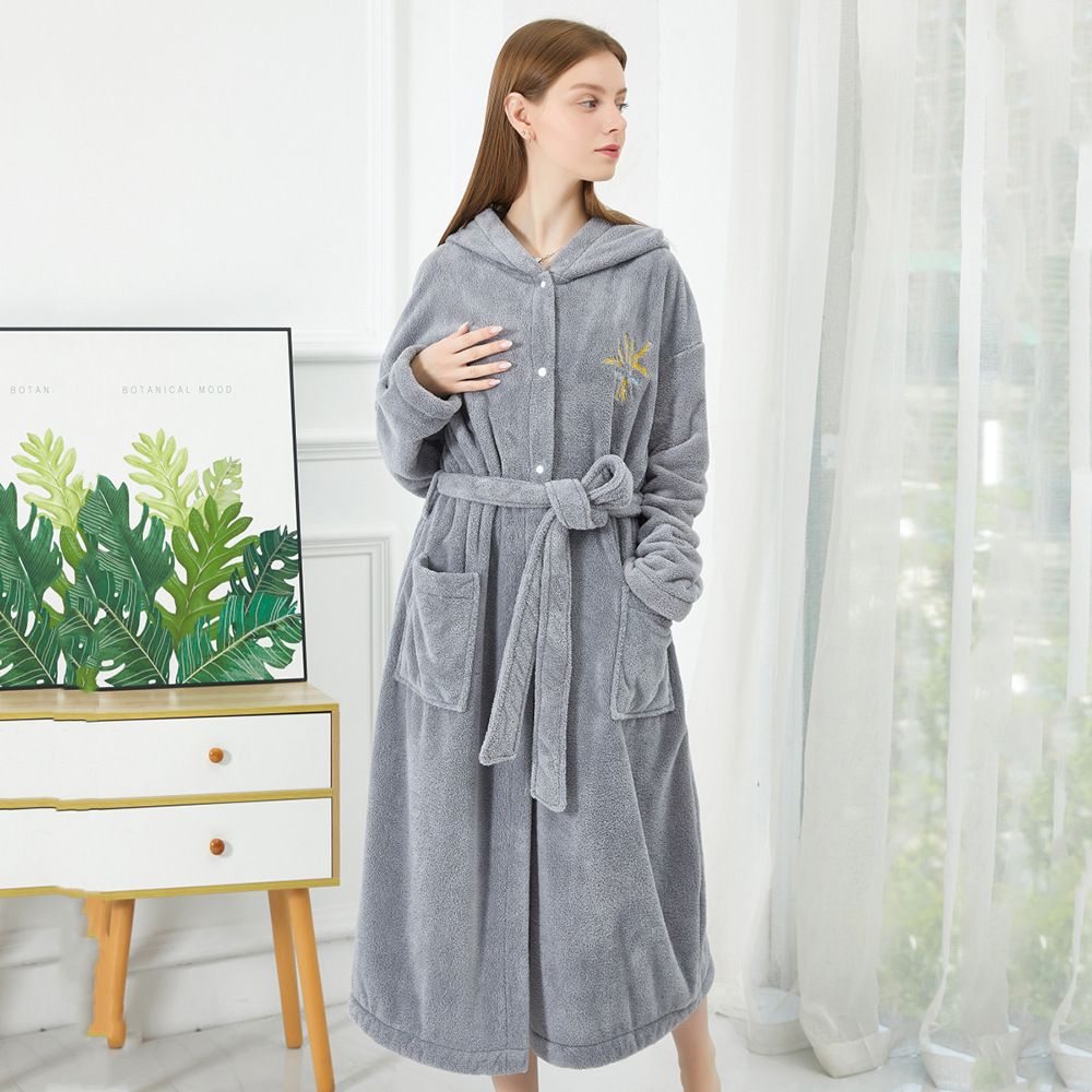 Měkký župan z mikrovlákna pro dospělé s tlustou výšivkou, pyžamo pro páry, domácí oblečení_voghion.com
