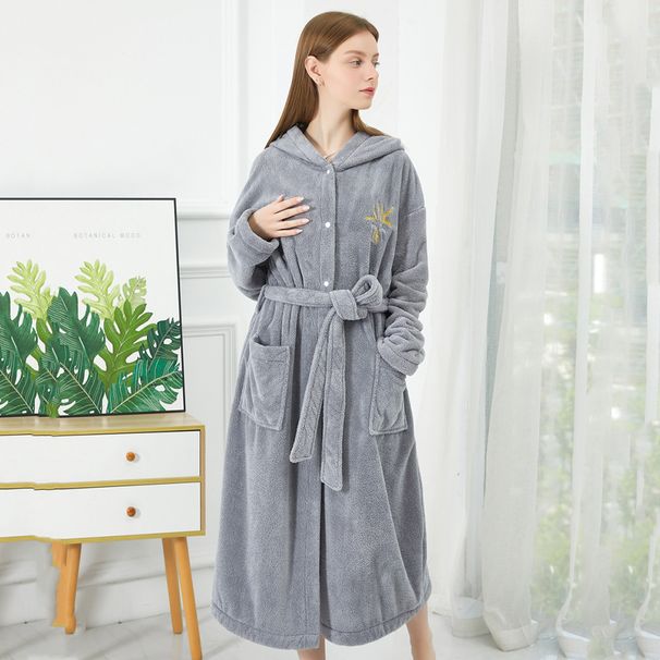 Měkký župan z mikrovlákna pro dospělé s tlustou výšivkou, pyžamo pro páry, domácí oblečení_voghion.com