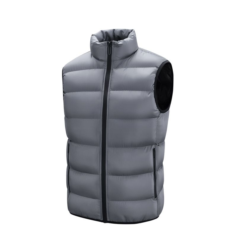 Men's Quilted Puffer Vest - Trendy Lightweight Winter Sleeveless Jacket With Stand Collar (Grey/Black/Army Green/Navy) - Oversized Fit For Layering_voghion.com
