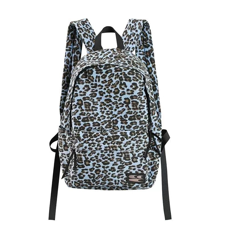 Zaino blu in pelle marrone con stampa leopardata, borsa per la scuola Crying Center_voghion.com