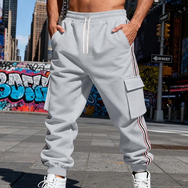 Men's Heavyweight Fleece-Lined Cargo Pants - Winter Warm Workout Joggers With Drawstring & Multi-Pockets_voghion.com