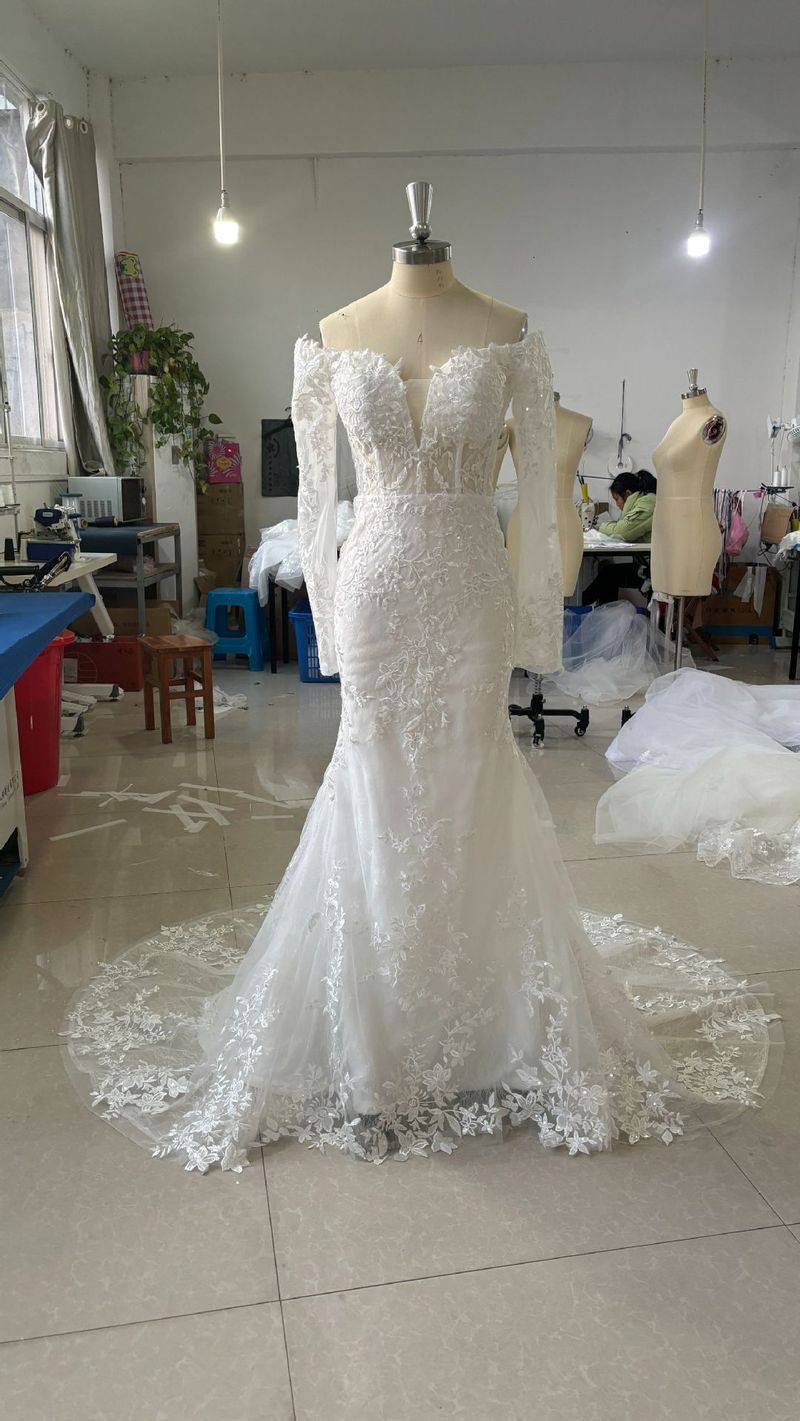Rochie de mireasă cu mânecă lungă din dantelă pentru femei, stil retro, de înaltă calitate, cu temperament elegant, din tifon_voghion.com