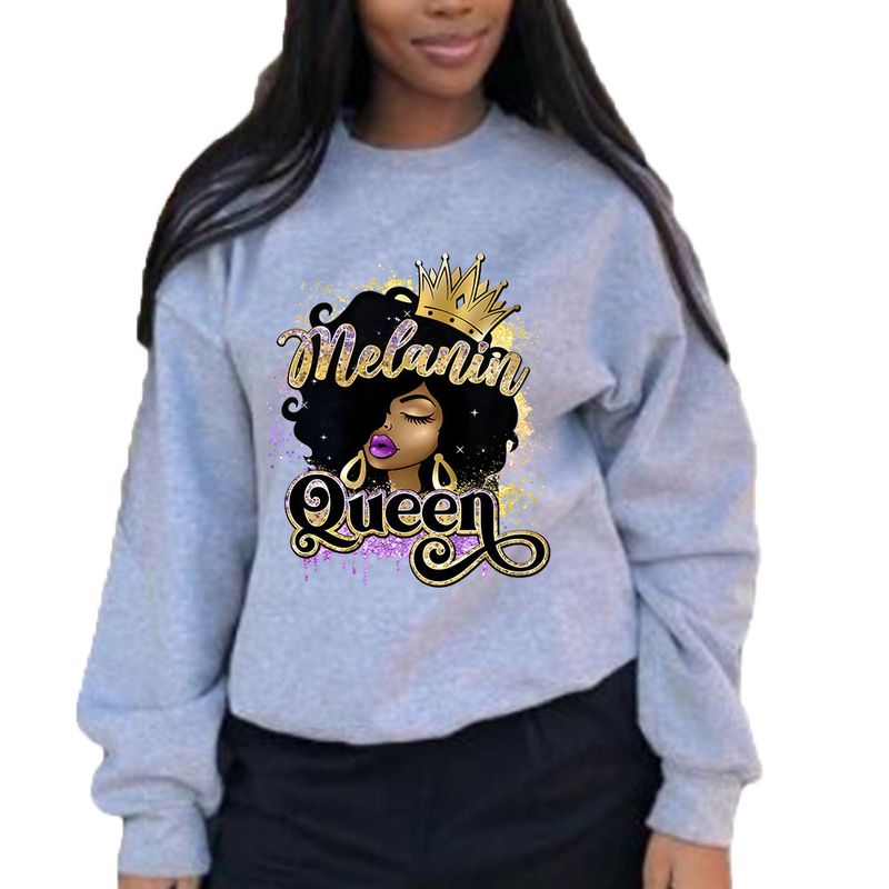 Bedruckter, kopfloser, lässiger, lockerer Langarm-Kapuzenpullover für Damen_voghion.com