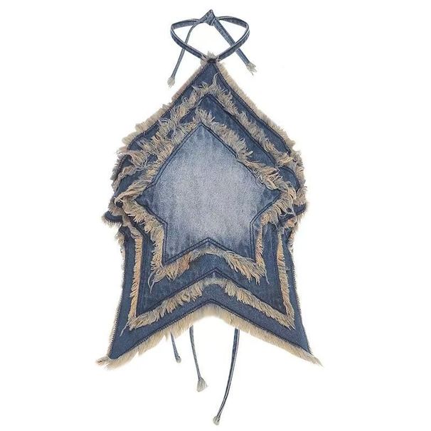Women's Clothing Raw Edge Five Pointed Star Patch Halter Neck Vest Slimming And Age Reducing_voghion.com