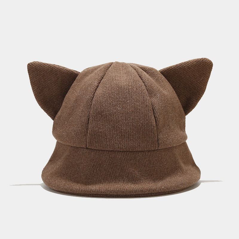 Autumn and winter hat women's fashion pointed ears versatile hat cute student basin hat outdoor shade_voghion.com