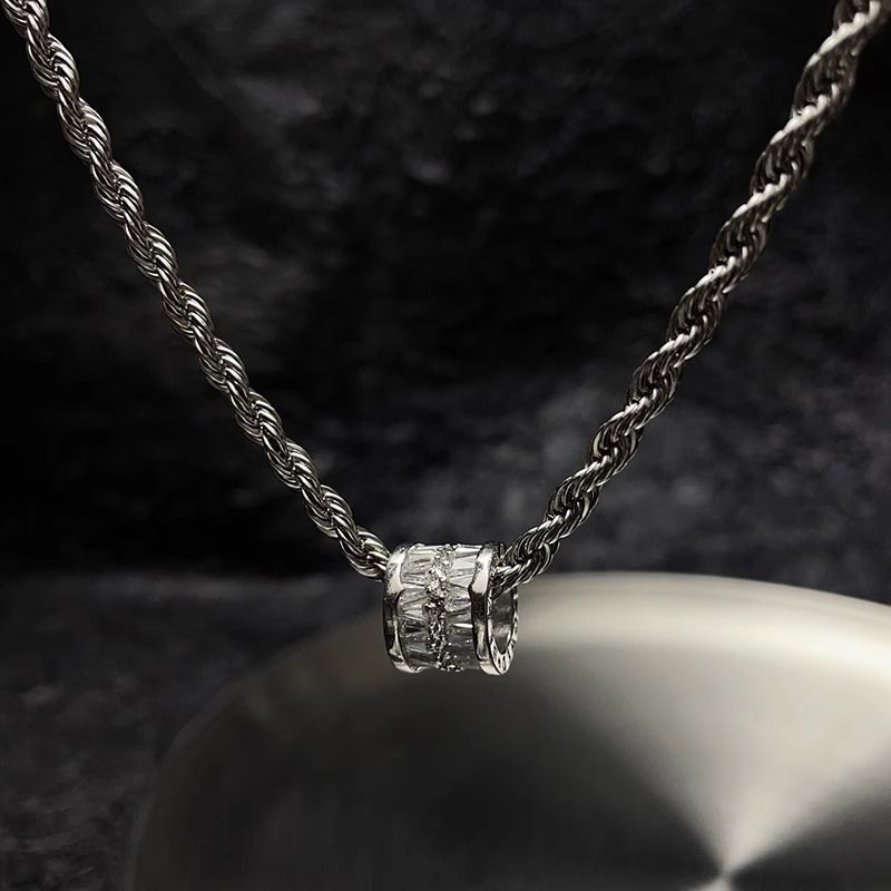 Collana con ciondolo cilindrico in vetro squisito, in acciaio inossidabile, resistente allo sbiadimento, versatile e di alta qualità, per le donne_voghion.com