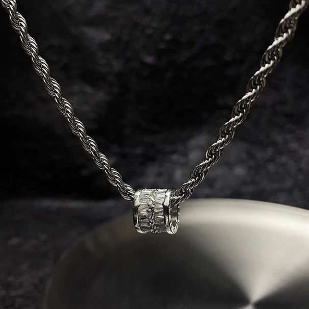 Collana con ciondolo cilindrico in vetro squisito, in acciaio inossidabile, resistente allo sbiadimento, versatile e di alta qualità, per le donne_voghion.com