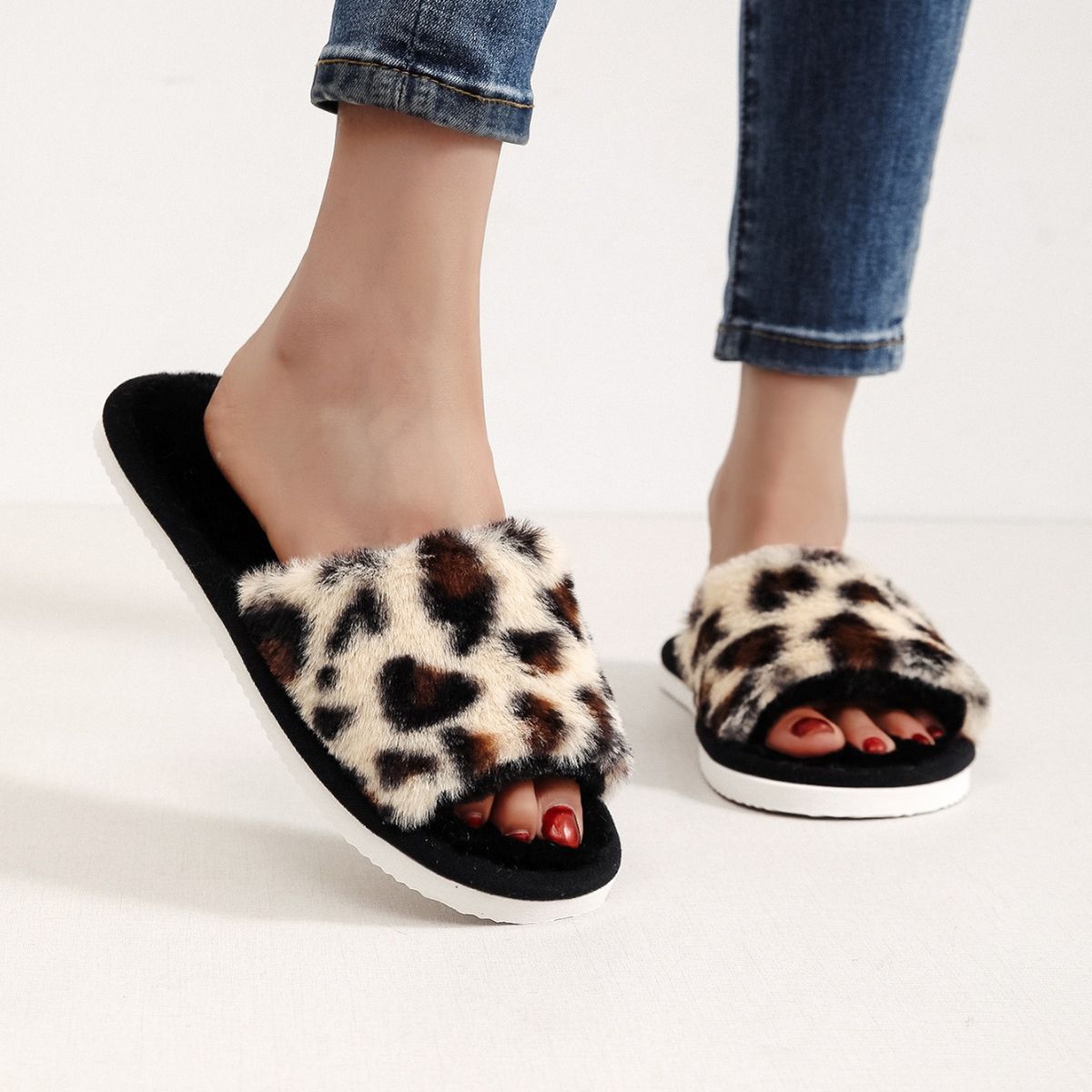 Open-Toe Home Leopard Print One-Strap Spring And Autumn Four Seasons Floor Slippers_voghion.com