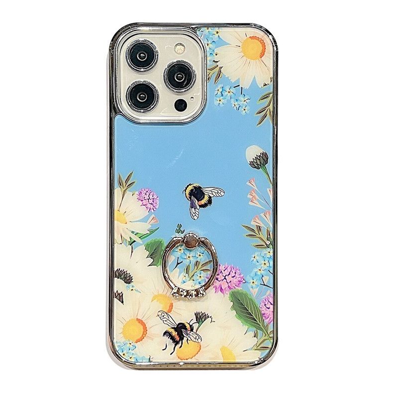 Suitable for iphone15promax mobile phone case small fresh butterfly flower apple 14 electroplated ring holder shell 13_voghion.com