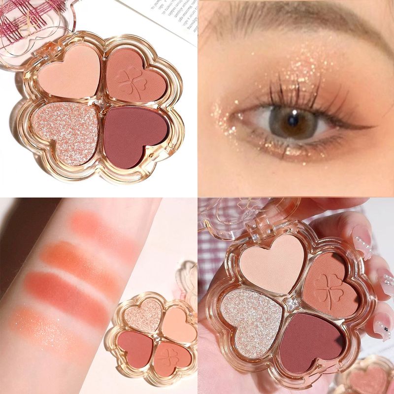 Lucky Clover Lidschattenpalette, Tägliche Erdfarben, Feiner Glitzer, Perlglanz Matt, Pure Lust Vierfarbige Lidschattenpalette_voghion.com