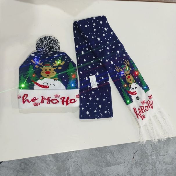 Set di sciarpe natalizie di Capodanno con luci, cappello universale per adulti e bambini, caldo filato_voghion.com
