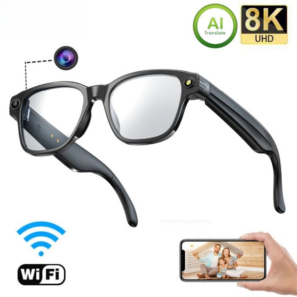 E03 Smart Glasses mit 800-W-KI-Kamera, HD-Foto/-Video, Sprachanruf und Übersetzung, Doppellinse (schwarz)_voghion.com