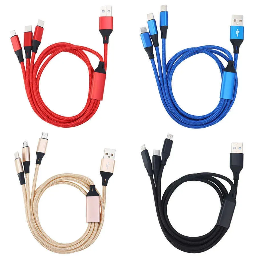 Cavo di ricarica rapida multi-USB intrecciato in nylon 3 in 1 da 1,2 m, micro USB tipo C per caricabatterie per telefono Xiaomi, Samsung e Android_voghion.com