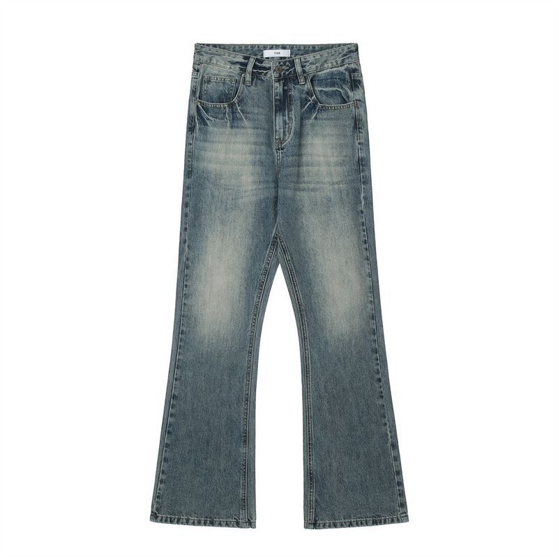 Jeans da uomo a zampa, alla moda, larghi, larghi, con micro cropped, lavaggio lungo_voghion.com