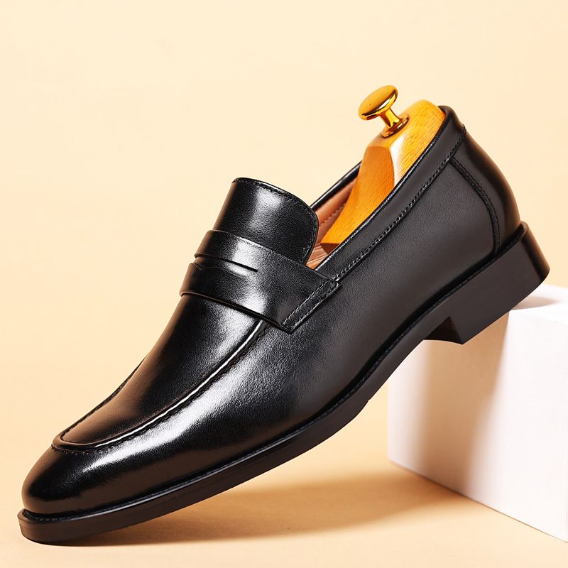 Men's shoes Bean shoes Casual slip-on leather shoes Breathable business dress shoes men's_voghion.com