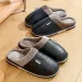 Herren Hausschuhe Winter Große Größe Indoor Wasserdicht PU Leder Große Größen Home Schuhe Pelz Flache Baumwolle Schlafzimmer Hausschuhe_voghion.com