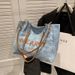 Design Denim Bag Dame Stor Kapacitet Tote Class Pendler Skuldertaske_voghion.com
