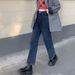 Ins kurze, hohe Taille, gerade Bein Jeans für Frauen im Herbst, vielseitig und schlank machend, locker, weites Bein, lange Hose_voghion.com