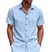 Summer Men's Woven Lapel Solid Color Large Size Casual Simple Business Short Sleeved Shirt Men_voghion.com