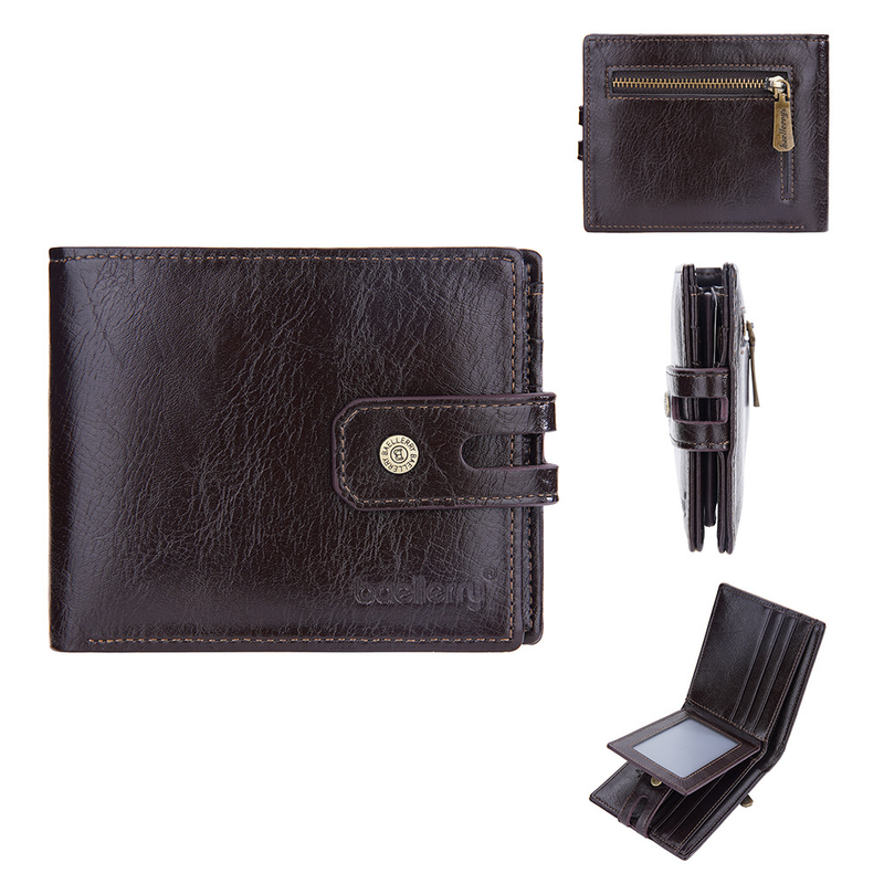 New Men's Short Wallet Baellerry Retro Multi-Card Buckle Wallet Simple Zipper Coin Purse_voghion.com