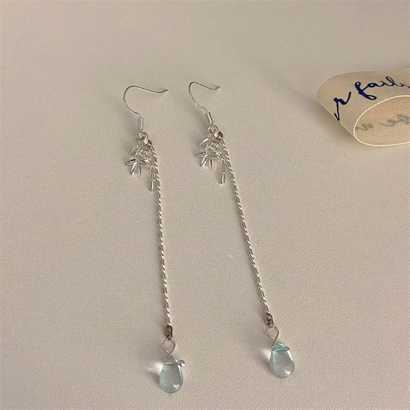 Nuovo nappa cinese a goccia d'acqua in bambù lunga versatile, design di nicchia, orecchini in stile fresco e antico, orecchini super immortali_voghion.com