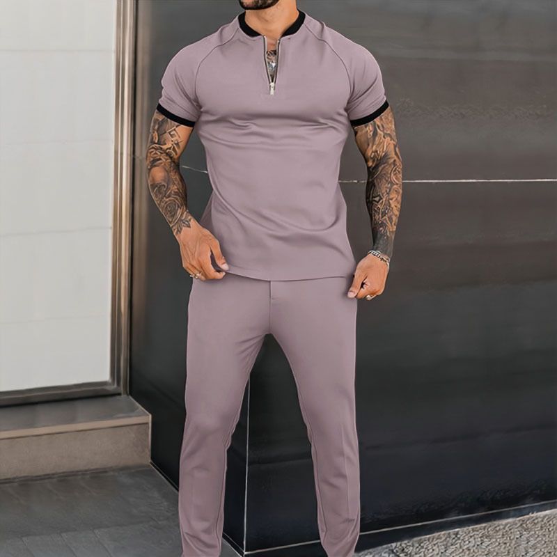 Avrupa ve Amerikan Yaz Erkek Giyim Slim Fit Trend Gençlik Eğlence Spor Seti_voghion.com
