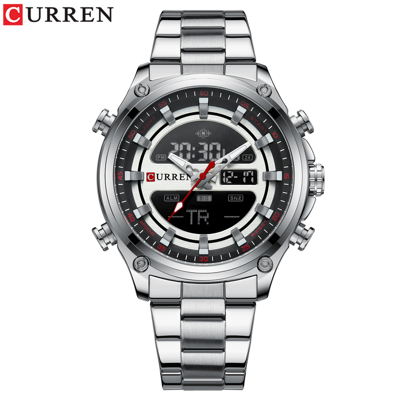 Ure til mænd CURRENSport Quartz Digital LED Lysende Multifunktion Rustfrit Stål Armbåndsur Dobbelt Display Ur Ma_voghion.com