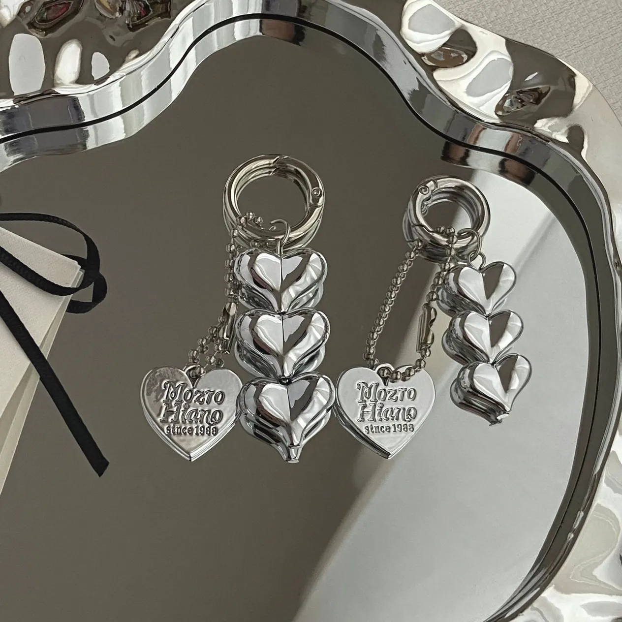Pendentif en forme de cœur en argent INS Design, accessoire de décoration pour sac à main, téléphone, porte-clés personnalisé_voghion.com