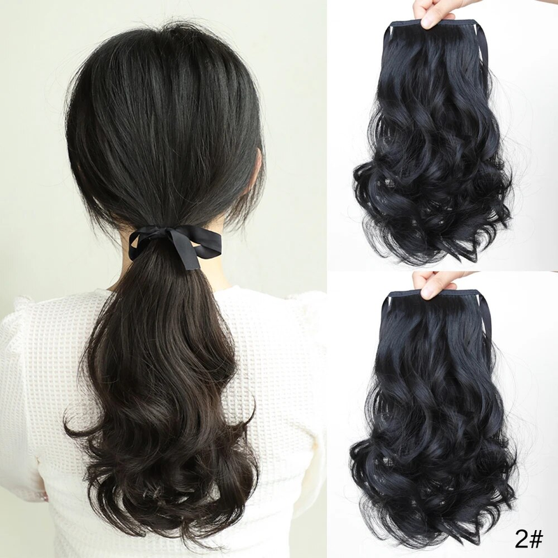 Avec cravate enroulée autour de la queue de cheval ondulée bouclée pince synthétique dans les Extensions accessoires de cheveux naturels_voghion.com