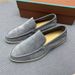LP Genuine Leather Slip-On Loafers 2025 New Classic White Sole Low Heel Cowhide Gray Blue Shoes_voghion.com