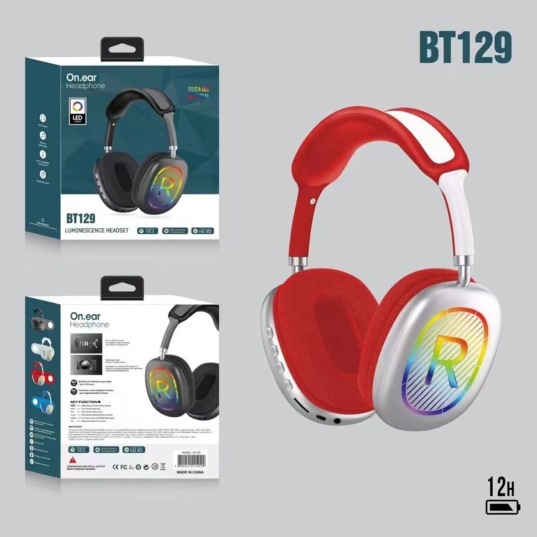 Cuffie wireless BT129 Bluetooth 5.0 con microfono e bassi luminosi per musica mobile_voghion.com